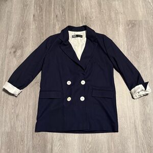 ZARA Double Breasted Blazer in Navy Blue (NWT)